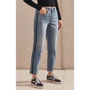 PacSun Black Stripe Raw Hem Mom Jeans